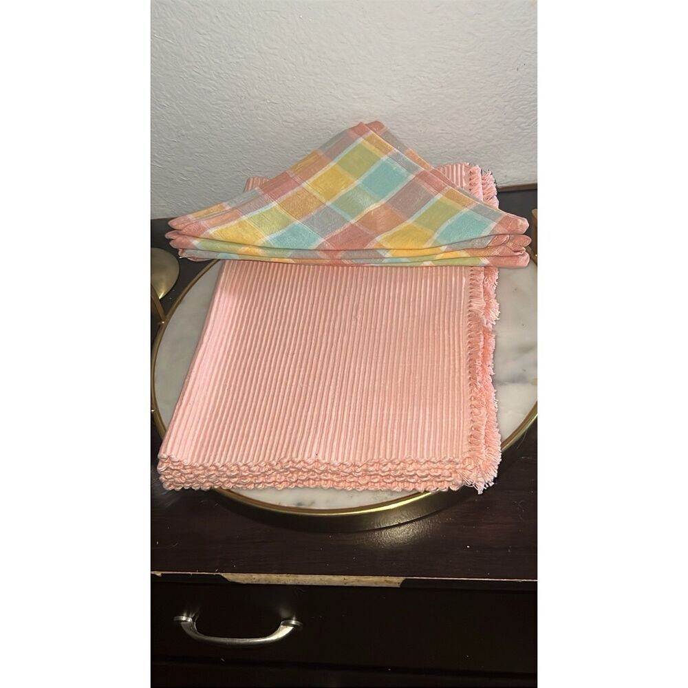 PARK B SMITH 4 PLACEMATS Pink 4 Plaid Napkins Pastel VINTAGE 100% Cotton India